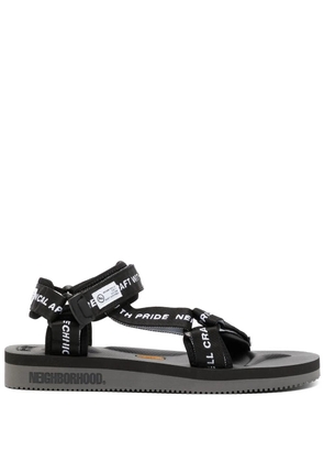 Neighborhood logo-tape flat sandals - Black