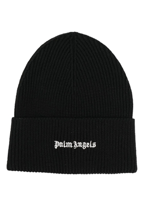 Palm Angels logo-embroidered ribbed-knit beanie - Black