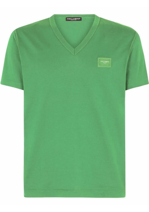 Dolce & Gabbana logo-appliqué V-neck T-shirt - Green