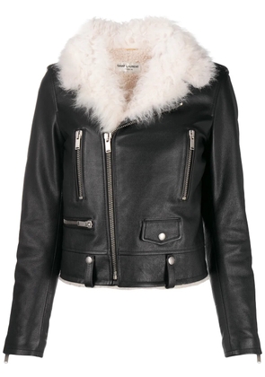 Saint Laurent shearling collar biker jacket - Black