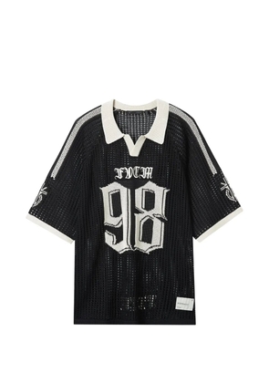 FIVE CM number-motif open-knit t-shirt - Black