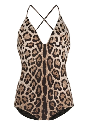 Dolce & Gabbana leopard print swimsuit - Brown