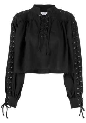 RE/DONE Pirate lace-up linen-blend blouse - Black