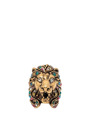 Gucci Pre-Owned 2000-2025 Gold Plated Crystal Lion Head Ring costume ring