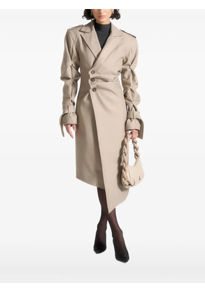 Manière De Voir Joana tacked-sleeve asymmetric-hem beige tailored trench coat - Neutrals