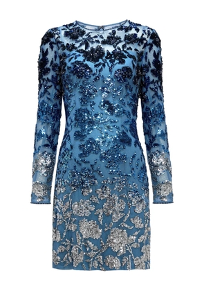 Jenny Packham Jazz sequin-embellished floral-pattern mini dress - Blue