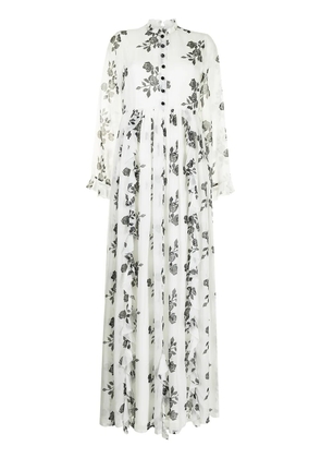 Macgraw rose ruffle trim long dress - White