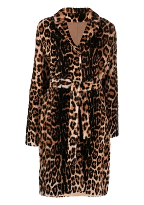 Yves Salomon leopard print belted coat - Brown