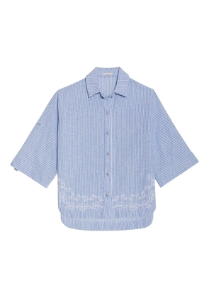 Agua Bendita Chrissy striped embroidered cotton shirt - Blue