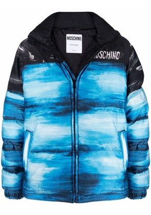 Moschino faded-effect logo coat - Blue