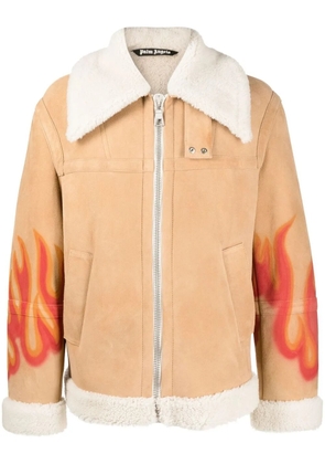 Palm Angels flames sherpa trucker jacket - Neutrals