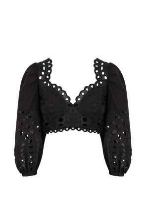 Charo Ruiz Ibiza Luna embroidered smocked blouse - Black