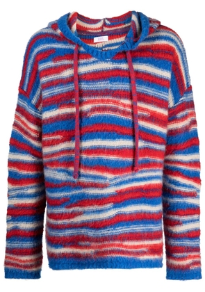 ERL striped intarsia-knit hoodie - Blue