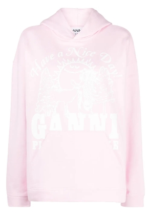 GANNI logo-print organic cotton hoodie - Pink