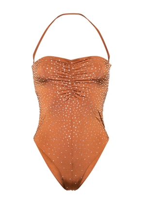 Forte Forte crystal-embellished open-back swimsuit - Brown