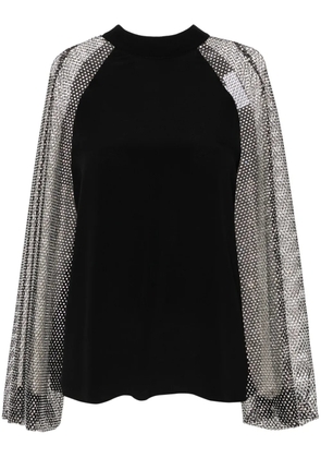 Genny rhinestone mesh-sleeves blouse - Black