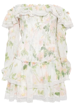 Needle & Thread Immortal Rose poppy smocked mini dress - White