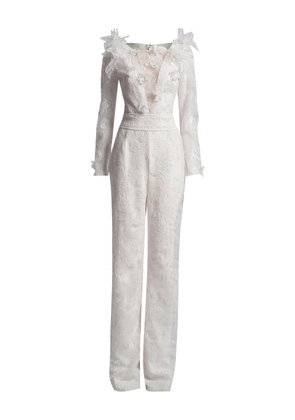 Tadashi Shoji floral-lace ruffle jumpsuit - White