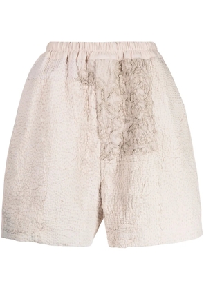 By Walid embroidered-patchwork bermuda shorts - Neutrals