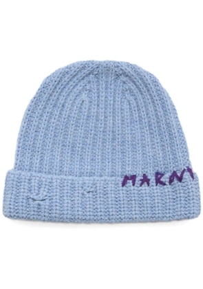 Marni logo-embroidered wool beanie - Blue