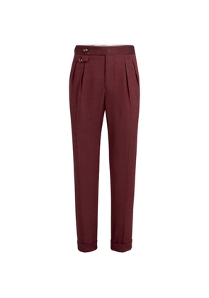 Brunello Cucinelli linen and virgin wool chevron trousers with double pleats and waist tabs - Red