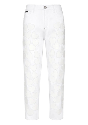 Philipp Plein Heart-patches cropped jeans - White