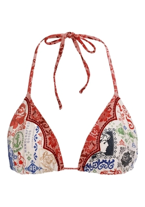 Agua Bendita embroidered-print triangle bikini top - White