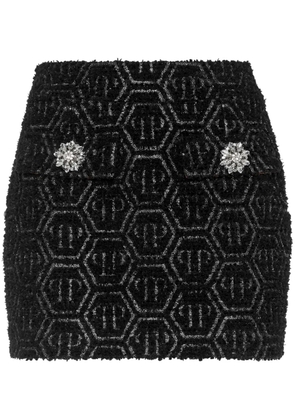 Philipp Plein mini monogram tweed skirt - Black