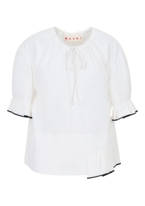 Marni drawstring pleated-neck blouse - White