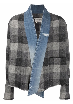 Greg Lauren denim-trim checked shirt jacket - Grey