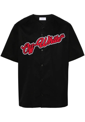 Off-White logo-embroidered cotton shirt - Black
