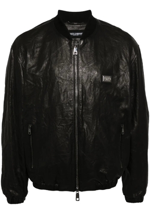 Dolce & Gabbana crinkled leather bomber jacket - Black