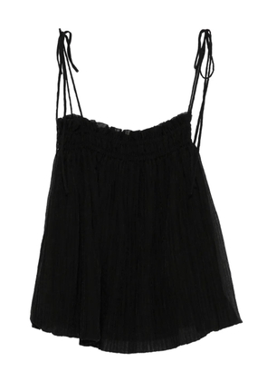 Eleh pleated tie-shoulder straps top - Black