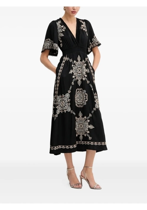 Hale Bob embroidered short-sleeves midi day dress - Black