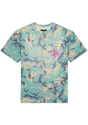 Purple Brand graphic-print embroidered-logo cotton t-shirt - Blue