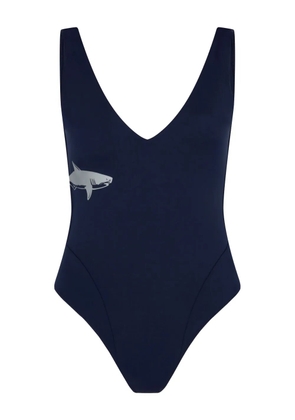 Let's Swim plunging V-neck shark-print swimsuit - Blue