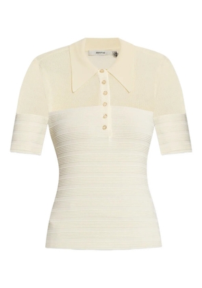 Gestuz mesh-panel ribbed polo top - Neutrals