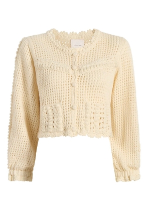 Cinq A Sept crochet-trimmed puff-sleeve cardigan - Neutrals