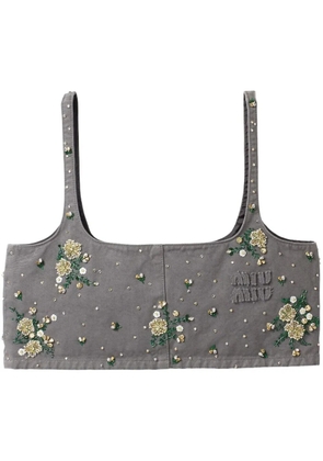 Miu Miu floral-embellished crop top - Grey