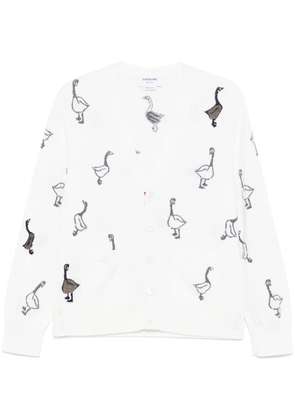 Thom Browne pattern-intarsia virgin wool cardigan - White