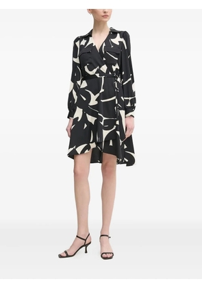 DKNY abstract-print wrap dress - Black