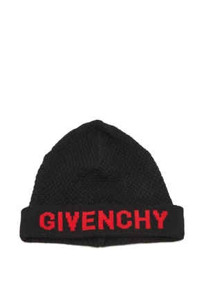 Givenchy Pre-Owned intarsia-logo beanie hat - Black