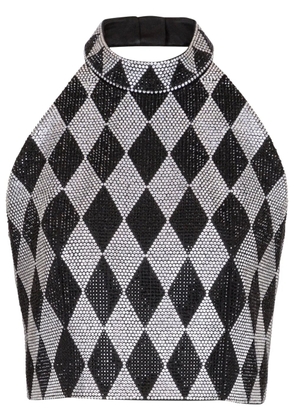 Balmain diamond-print rhinestone crop top - Black