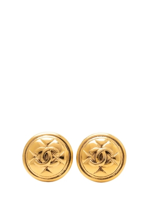 CHANEL Pre-Owned 1990-2010 Gold Plated CC Quilted Round Clip On Earrings costume earrings