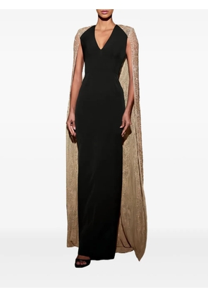 Rhea Costa Asma sequin-cape V-neck gown - Black