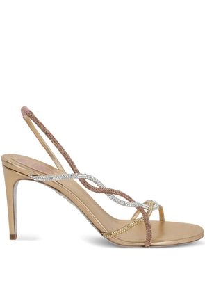 René Caovilla 80mm rhinestone-embellished slingback sandals - Gold
