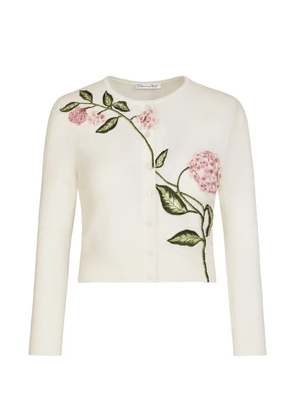 Oscar de la Renta flower-embellishment cropped cardigan - Neutrals