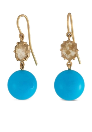 Sylva & Cie diamond and turquoise rough slice earrings - Gold