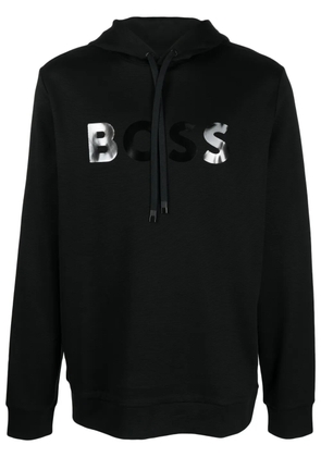 BOSS mirror-effect logo drawstring hoodie - Black