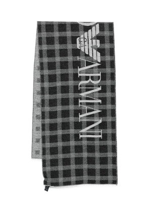 Emporio Armani check-pattern logo scarf - Black
